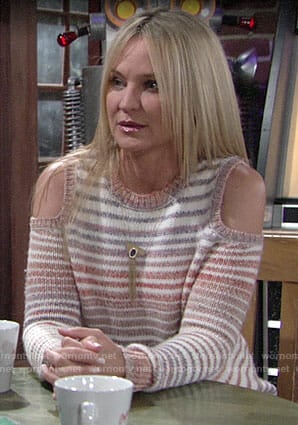 Sharon's striped cold-shoulder sweater on The Young and the Restless