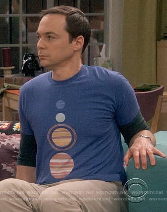 Sheldon's blue planets graphic tee on The Big Bang Theory
