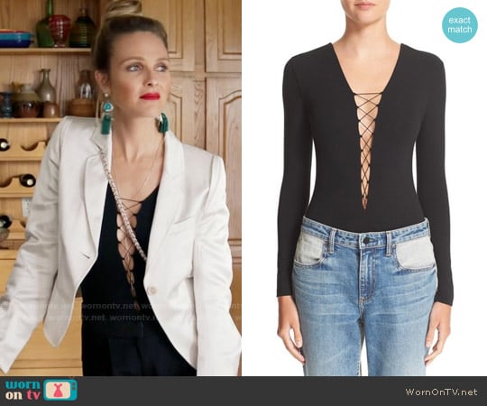 T By Alexander Wang Lace-Up Bodysuit worn by Phoebe Wells (Beau Garrett) on Girlfriends Guide to Divorce