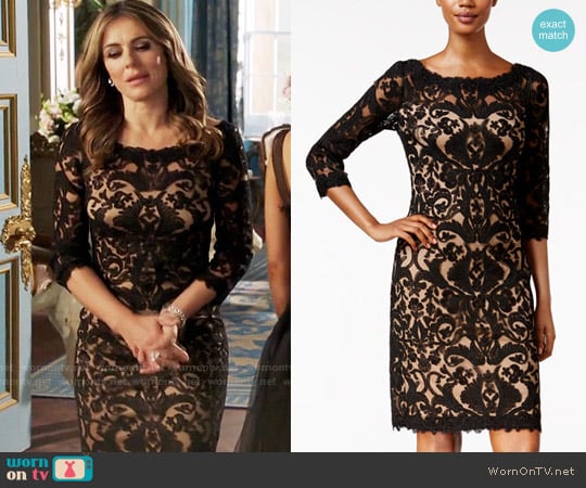 Tadashi Shoji Three-Quarter-Sleeve Lace Dress worn by Queen Helena (Elizabeth Hurley) on The Royals