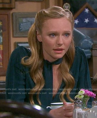 Abigail’s green tie neck blouse on Days of our Lives