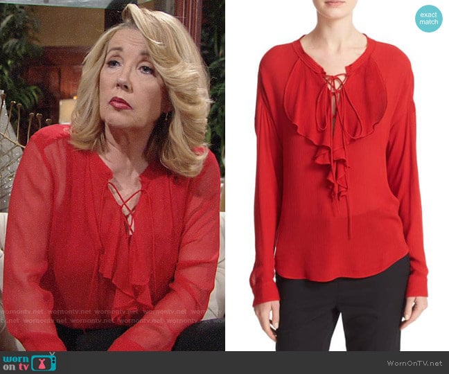 The Kooples Ruffle Front Blouse worn by Nikki Reed Newman (Melody Thomas-Scott) on The Young and the Restless