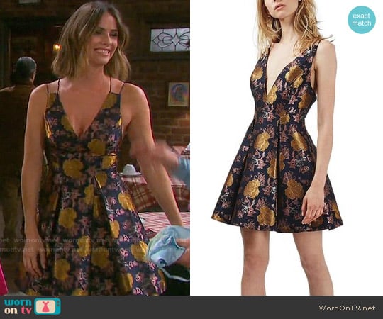 Topshop Floral Jacquard Plunge Minidress worn by Shelley Hennig on Days or our Lives