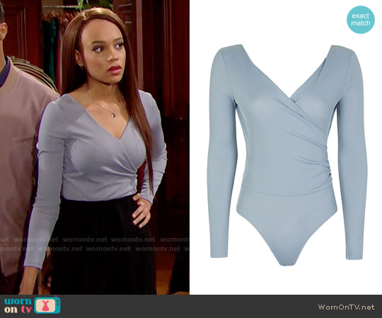 Topshop Long Sleeve Wrap Rib Body worn by Nicole Avant (Reign Edwards) on The Bold and the Beautiful