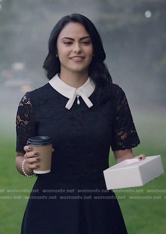 Veronica’s navy lace dress with white collar on Riverdale