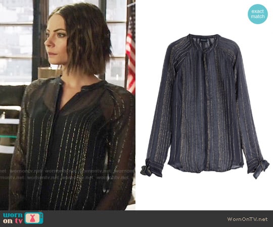 Zadig & Voltaire Blouse with Metallic Stripes worn by Thea Queen (Willa Holland) on Arrow