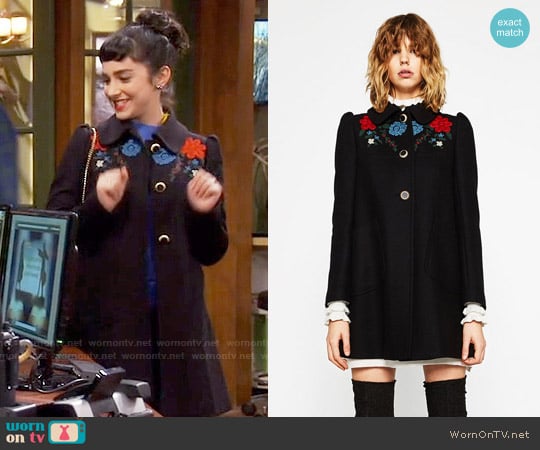 Zara Coat with Embroidered Yoke worn by Mandy Baxter ( Molly Ephraim) on Last Man Standing