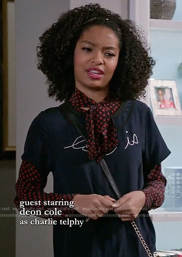 Zoey's black and red heart print blouse on Black-ish