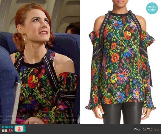 3.1 Phillip Lim Floral Cold Shoulder Top worn by Sally Spectra (Courtney Hope) on The Bold and the Beautiful