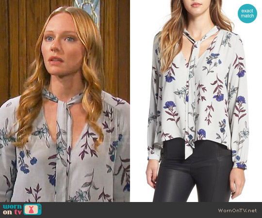 ASTR Floral Print Tie Neck Blouse worn by Abigail Deveraux (Kate Mansi) on Days of our Lives