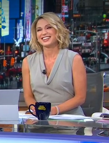 Amy's blue cowl neck dress on Good Morning America