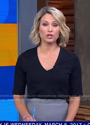 Amy's black v neck top and grey skrit on Good Morning America