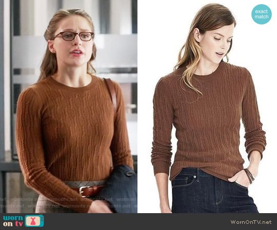 Banana Republic Italian Cashmere Blend Cable Crew Sweater worn by Kara Danvers (Melissa Benoist) on Supergirl