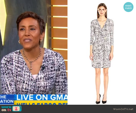 3/4 Sleeve Mock Wrap Dress by Calvin Klein worn by Robin Roberts on Good Morning America