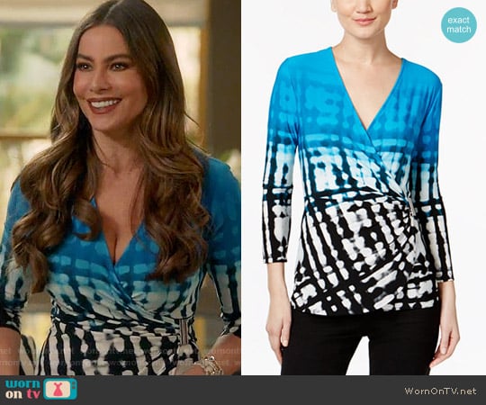 Calvin Klein Printed Faux-Wrap Top worn by  Gloria Pritchett (Sofia Vergara) on Modern Family