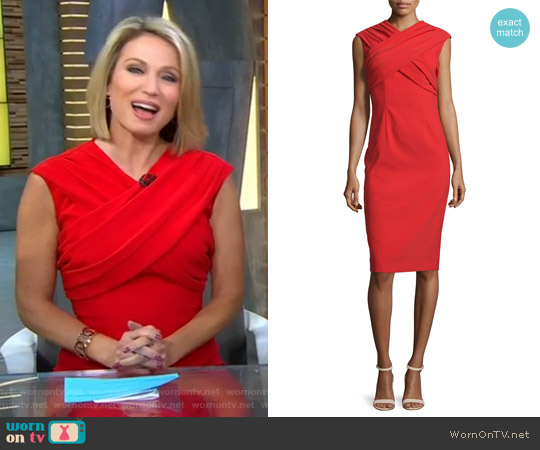 Cap-Sleeve Crisscross Sheath Dress by David Meister worn by Amy Robach on Good Morning America