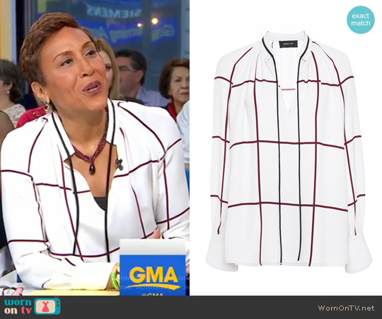 Windowpane Print Tie Front Blouse by Derek Lam worn by Robin Roberts on Good Morning America