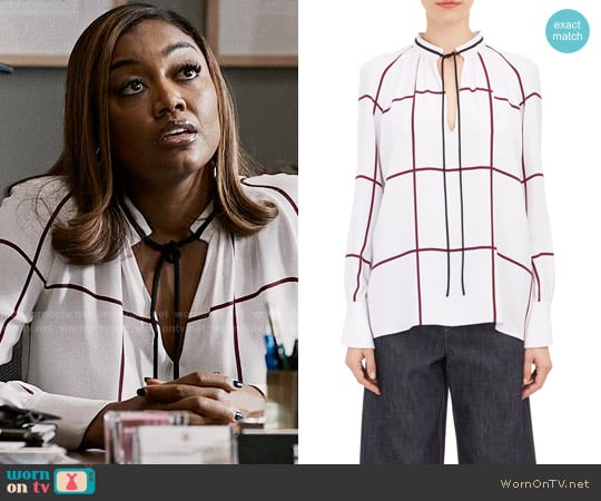 Derek Lam Windowpane Print Tie Front Blouse worn by Daisy Grant (Patina Miller) on Madam Secretary