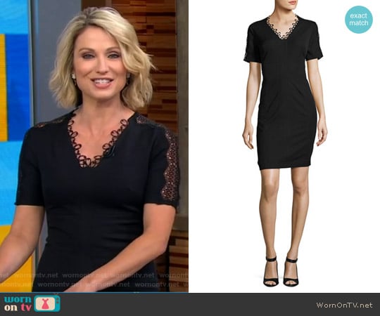 Ainsley Short-Sleeve Lace-Trim Sheath Dress by Elie Tahari worn by Amy Robach on Good Morning America