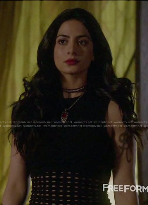 Isabelle’s black perforated sleeveless top on Shadowhunters