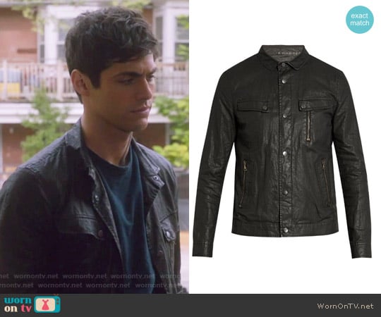 Distressed washed-linen jacket by John Varvatos worn by Alexander Lightwood (Matthew Daddario ) on Shadowhunters