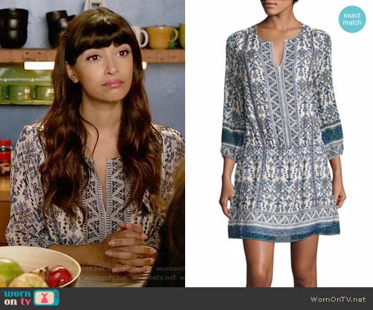 Joie Galene Geometric Border Print Silk Dress worn by Cece Parekh (Hannah Simone) on New Girl