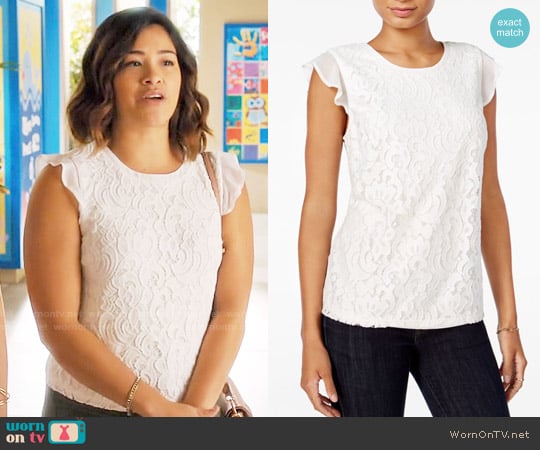 Maison Jules Lace Flutter-Sleeve Top worn by Jane Villanueva (Gina Rodriguez) on Jane the Virgin