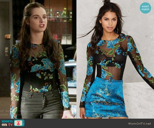 Nasty Gal Bloom or Bust Embroidered Mesh Bodysuit worn by Bay Kennish (Vanessa Marano) on Switched at Birth