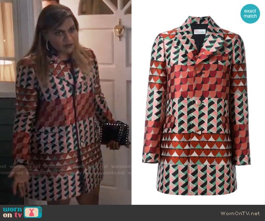 RED Valentino Geometric Print Coat worn by Mindy Lahiri (Mindy Kaling) on The Mindy Project