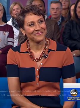 Robin’s orange and navy striped polo dress on Good Morning America