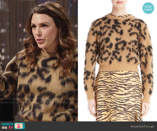 Toga Leopard Jacquard Knit Wool Blend Sweater worn by Chloe Mitchell (Elizabeth Hendrickson) on The Young and the Restless