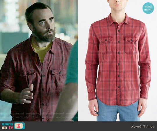 Salt Valley Acid Washed Plaid Button-Down Workshirt in Red worn by Phil Miller (Will Forte) on Last Man On Earth