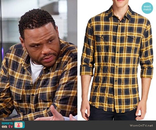 Vince Frayed-Edge Plaid Western Shirt worn by Andre Johnson (Anthony Anderson) on Black-ish