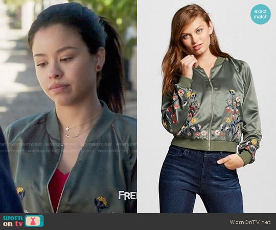 Xhilaration Embroidered Bomber Jacket worn by Mariana Foster (Cierra Ramirez) on The Fosters