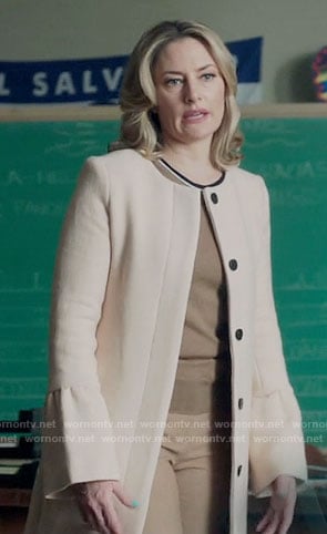 Alice’s bell-sleeve coat and brown top on Riverdale