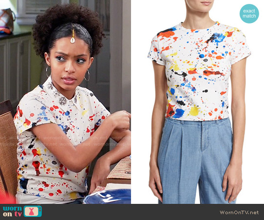 Alice + Olivia Bronte Splatter Top worn by Zoey Johnson (Yara Shahidi) on Black-ish