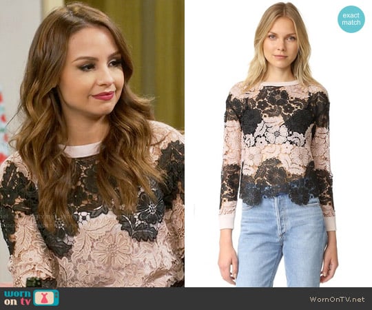 Alice + Olivia Jesse Lace Sweater worn by Sofia Rodriguez (Aimee Carrero) on Young and Hungry