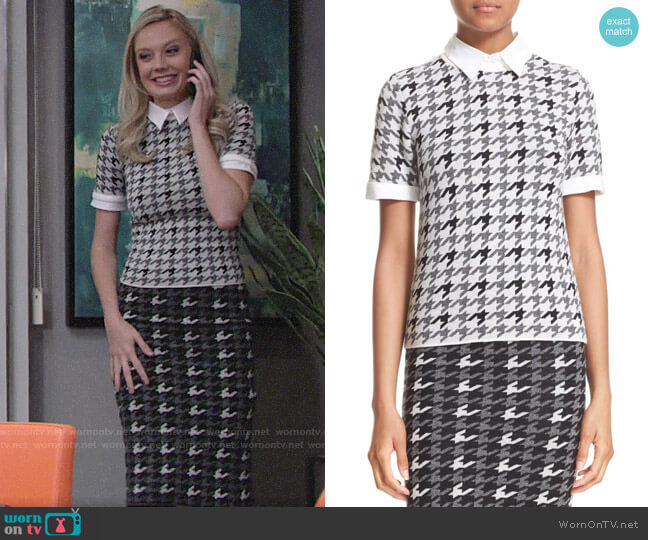 Alice + Olivia Tara Houndstooth Sweater worn by Abby Newman (Melissa Ordway) on The Young & the Restless
