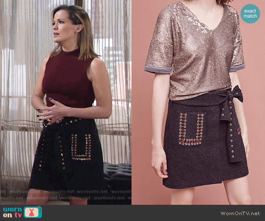 Anthropologie Wool Eyelet Mini Skirt worn by Chelsea Lawson (Melissa Claire Egan) on The Young and the Restless