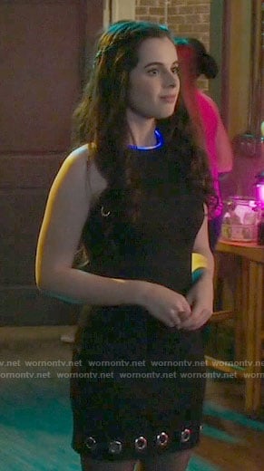 Bay's black grommet trim dress on Switched at Birth