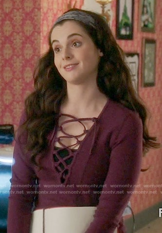 Bay's purple lace-up top on Switched at Birth