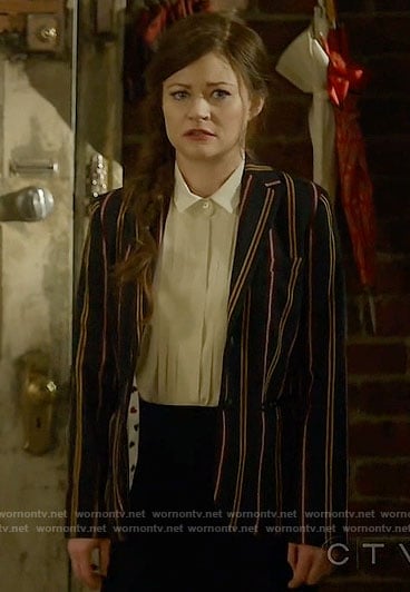 Belle's striped blazer with heart print lining on Once Upon a Time