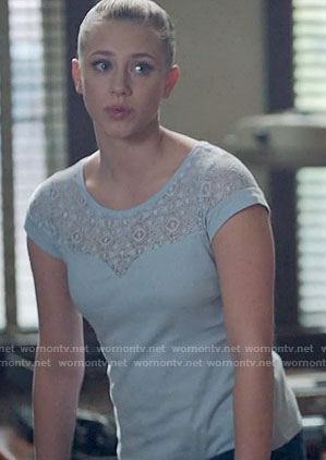 Betty's blue lace panel top on Riverdale