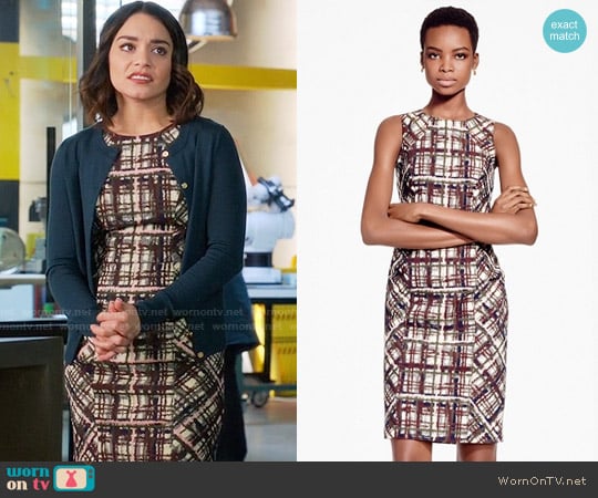 Brooks Brothers Plaid Jacquard Cotton Sheath Dress worn by Emily Locke (Vanessa Hudgens) on Powerless