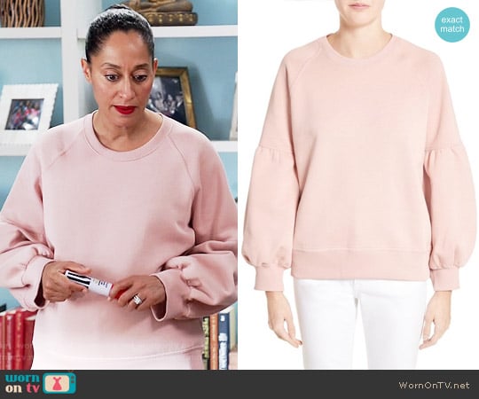 Burberry Bell Sleeve Sweatshirt in Ash Rose worn by Rainbow Johnson (Tracee Ellis Ross) on Black-ish