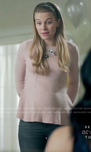 Polly's pink floral embellished peplum sweater on Riverdale