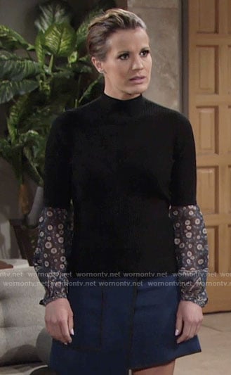 Chelsea’s layered sweater and wrap skirt on The Young and the Restless