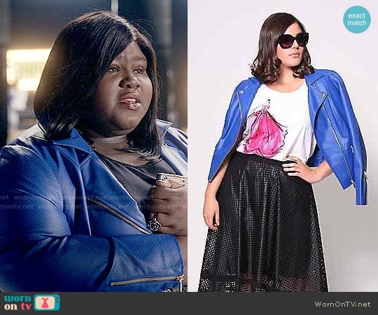 Christian Siriano for Lane Bryant Perforated Leather Jacket worn by Becky (Gabourey Sidibe) on Empire