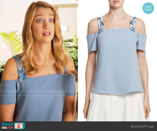 Cooper & Ella Sandra Top in Stone Blue worn by Petra Solano (Yael Grobglas) on Jane the Virgin