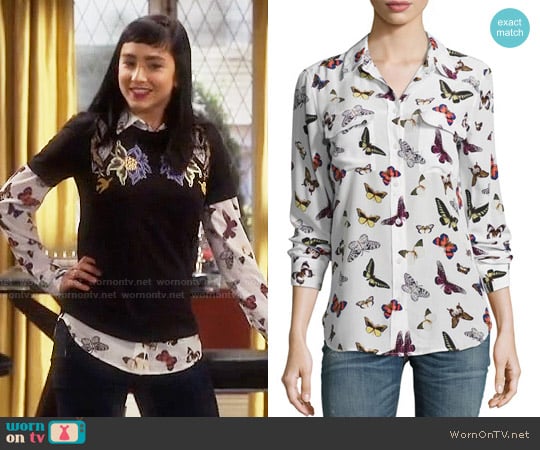 Equipment Butterfly Print Signature Blouse worn by Mandy Baxter ( Molly Ephraim) on Last Man Standing